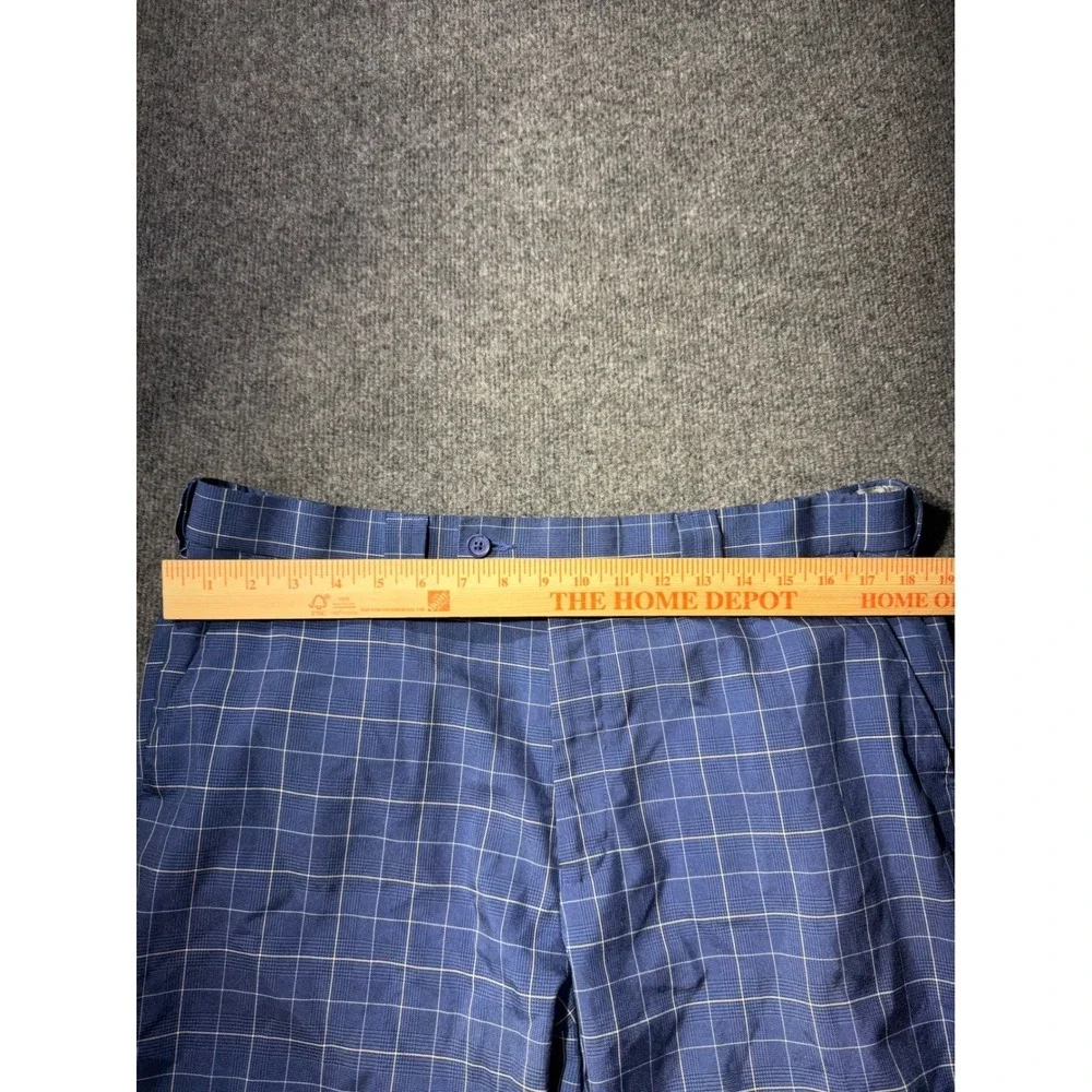 Blue Plaid Golf Shorts Mens 38 Windowpane Check Polyester Flat Front Casual